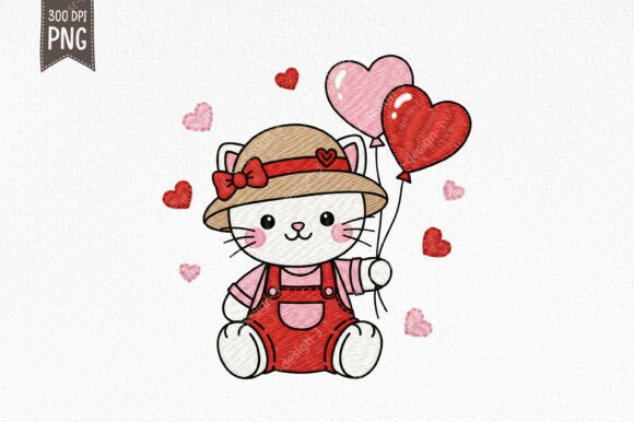 Reviewing the Cute Valentine Cat Embroidery Style PNG